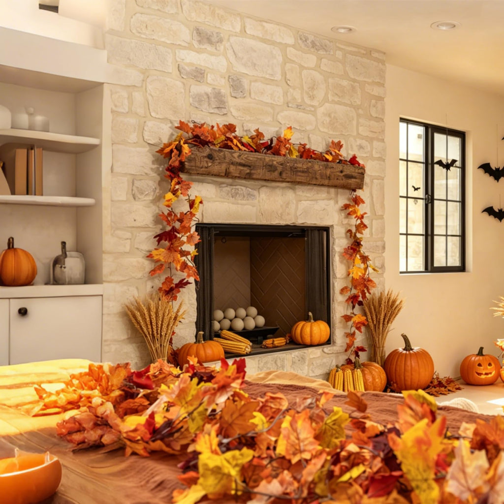 CQURE 2 Pack Fall Leaf Garland, Artificial Fall Vines Autumn Garland Fall Maple Leaves Thanksgiving Decor for Home Wedding Fireplace Christmas
