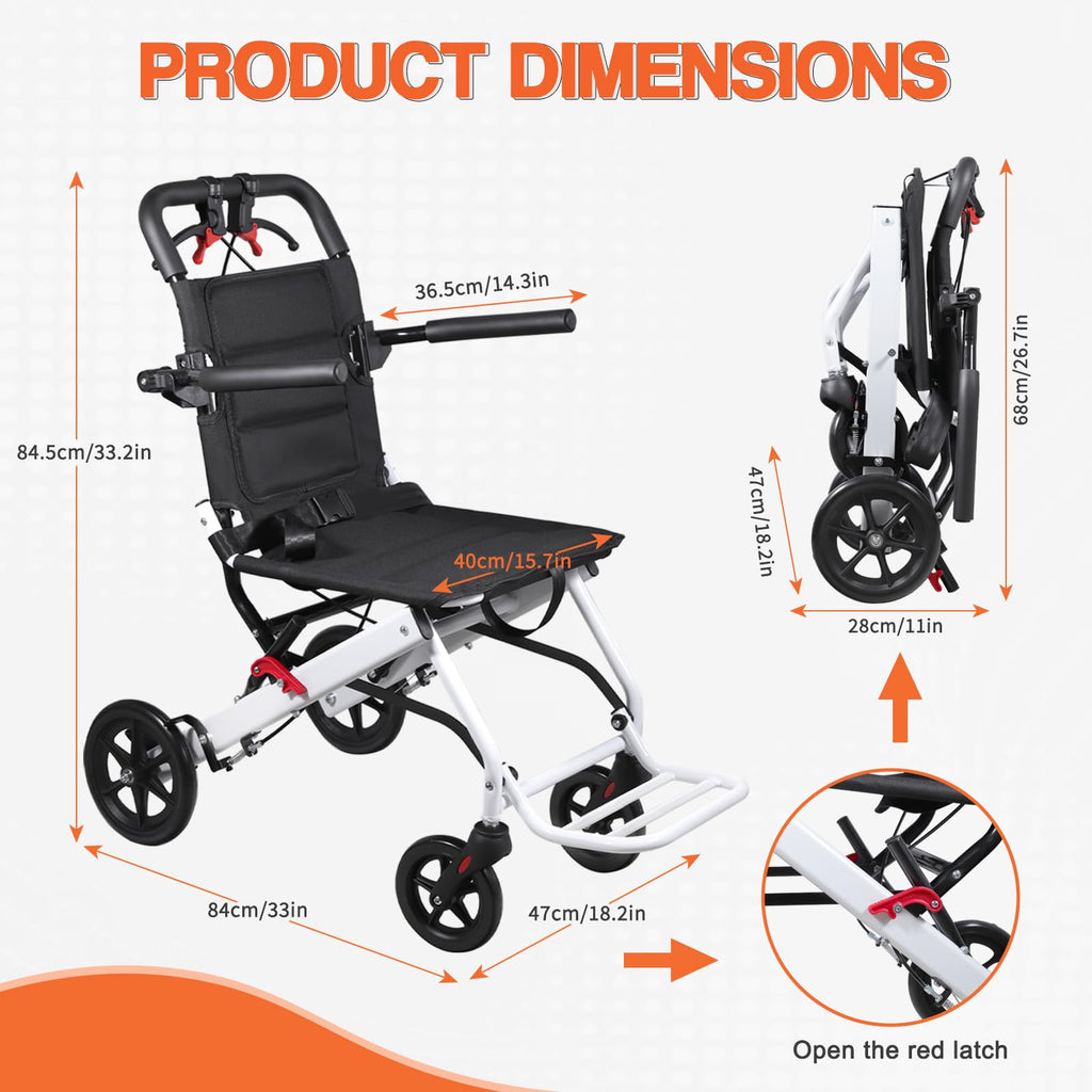 Wheelchairs for Adults,Transport Lightweight Foldable with Flip-up armrests, Portable Folding Travel Wheel Chairs for Seniors（220 lbs Weight Limit）