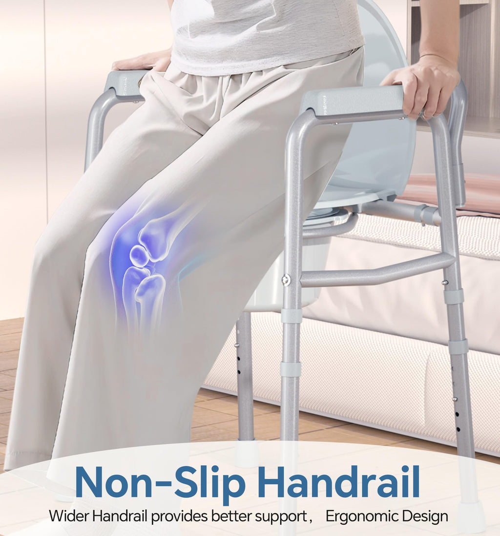 HOMLAND 3-in-1 Bedside Commode Chair with Sturdy Dual-Crossbar Support Construction, Stable Portable Commode Toilet with 7.5Qt Potty Bucket, 350 Lbs Bedside Commodes for Seniors, Silver