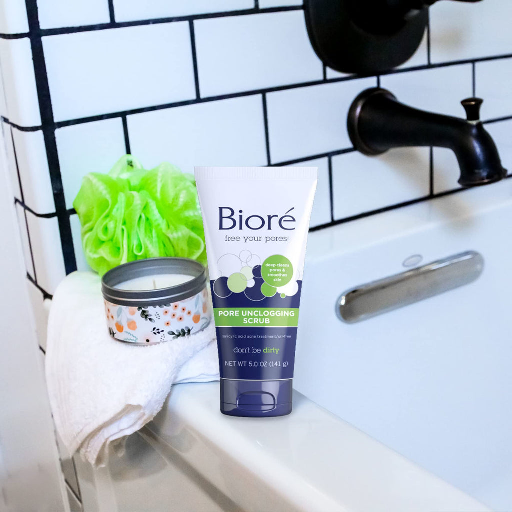 Bioré Pore Unclogging Scrub, Removes Excess Dirt and Oils, Face Scrub, with Salicylic Acid, Oil Free, 5 Ounces, Pack of 3