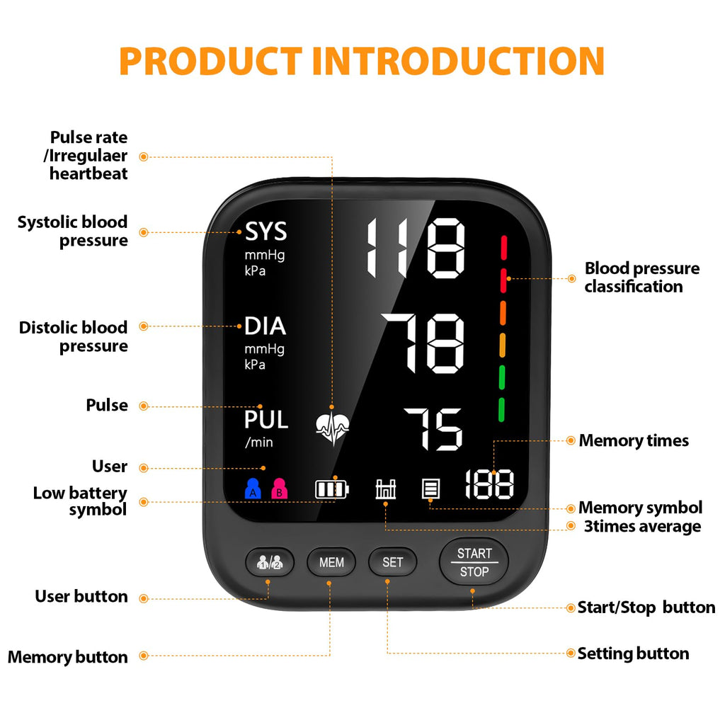 Blood Pressure Machine, Automatic Upper Arm Blood Pressure Monitor with 2x199 Readout, 4.5 Inch Backlit Large Screen Adjustable Large Cuff 9 to 17 Inches - Arrhythmia and Home Hypertension Detector