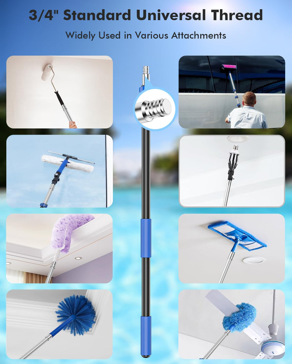 Pool Pole Telescopic 20FT Heavy Duty Upgraded Aluminum, 20 Ft Extension/Extendable Telescoping Tool for Above Ground/Inground Swimming Cleaning Supplies Accessories, Leaf Skimmer/Brush/Net/Vacuum/Mesh