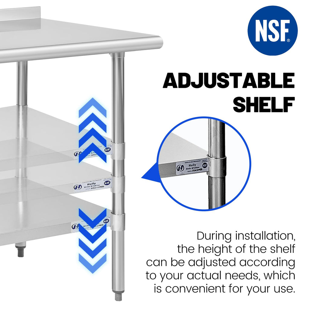 Hally Stainless Steel Table for Prep & Work 14" x 48" with Backsplash NSF
