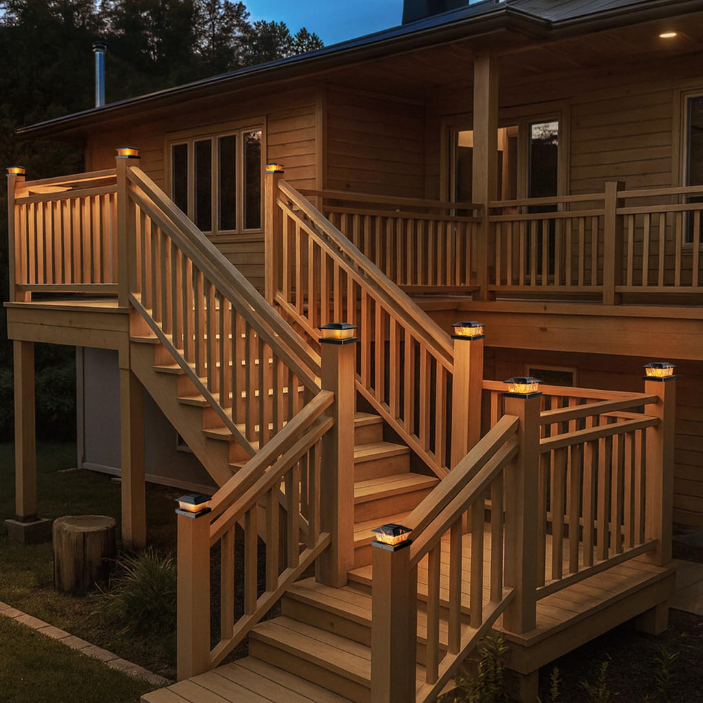 btfarm 4x4 Solar Flame Post Cap Lights Outdoor, 2 Pack Flickering Flame Deck Fence Post Lights, Waterproof Solar Powered Lighting Outside Fit 4x4 3.5x3.5 Wooden/Vinyl for Porch Patio Garden, Black Cap