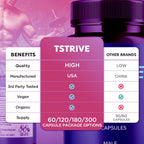 Tstrive for Men, Official T Strive Pills for Men with All Natural Ingredients, Maximum Strength Tstrive Men's Supplement with Premium Vitamins Supporting Wellness and Advanced Health (60 Capsules)