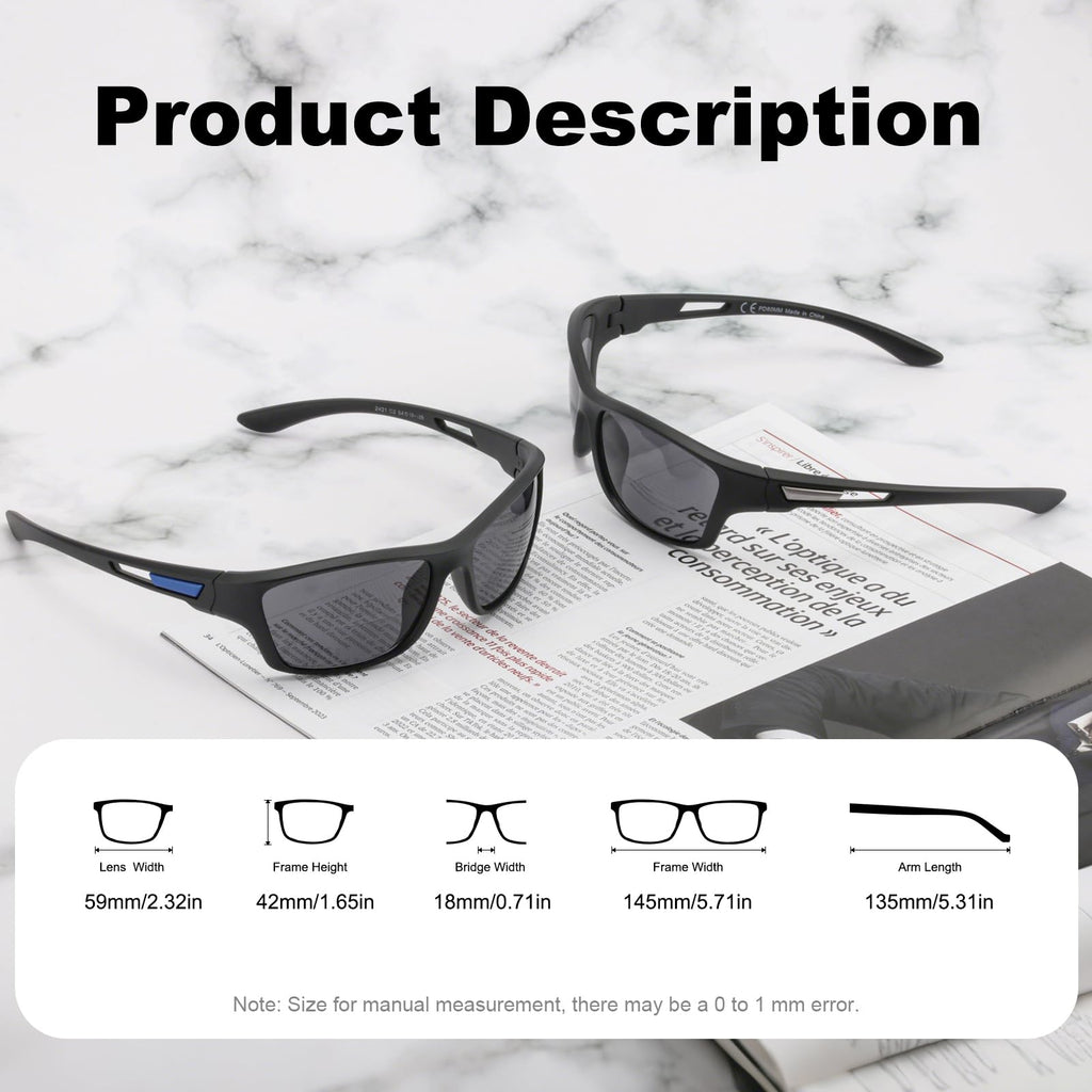 Missfive Premium Bifocal Reading Sunglasses Men Lightweight Wrap Around Design Sun Readers, UV Protection, Sports/Outdoor/Driving, 2.5x