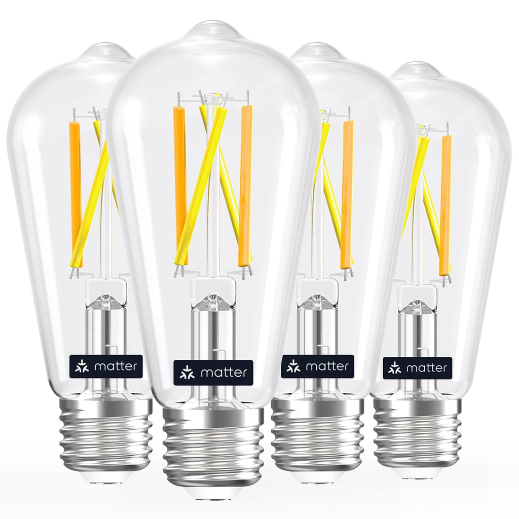 Linkind Matter Smart Light Bulb, ST19 (ST58) Smart Edison Bulbs, 2700K-6500K Warm White to Daylight E26 LED Bulb 8W 60W 800LM, Work with Alexa, Google/Apple Home, SmartThings, 2.4GHz WiFi, 4 Pack