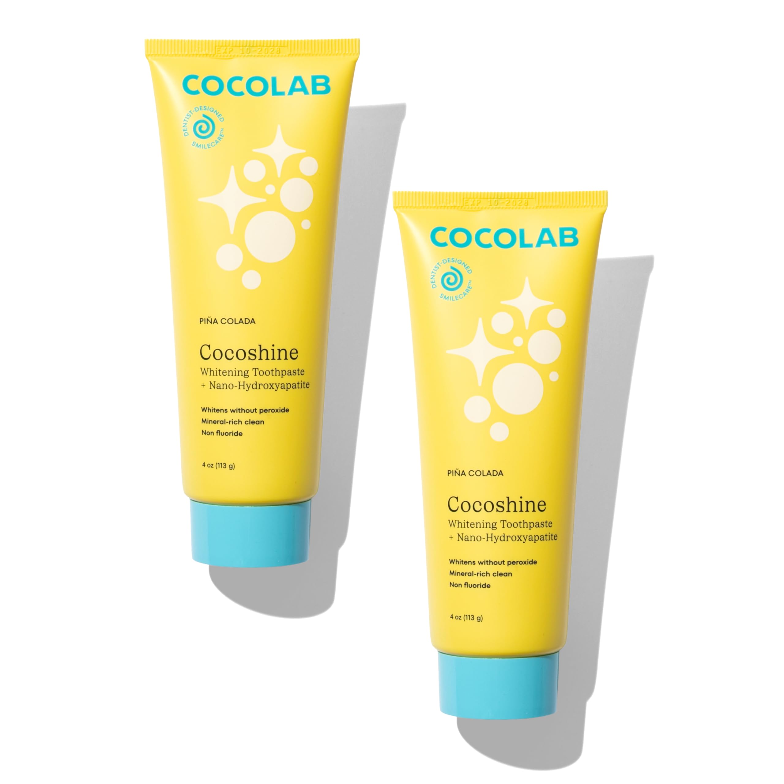 Cocoshine Teeth Whitening Toothpaste by Cocolab, Nano-Hydroxyapatite, Non-Fluoride with Xylitol & Coconut Oil, Gently Formulated for Sensitive Teeth, Adults & Kids, Pina Colada, 4 Oz, 2-Pack