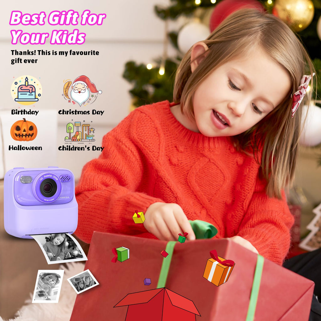 Kids Instant Digital Cameras for Boys and Girls, 1080P HD Dual-Lens Selfie Digital Camera with Print Paper & TF Card, Christmas Birthday Gifts Toys for Toddler and Teenagers Age 3-16 Years Old