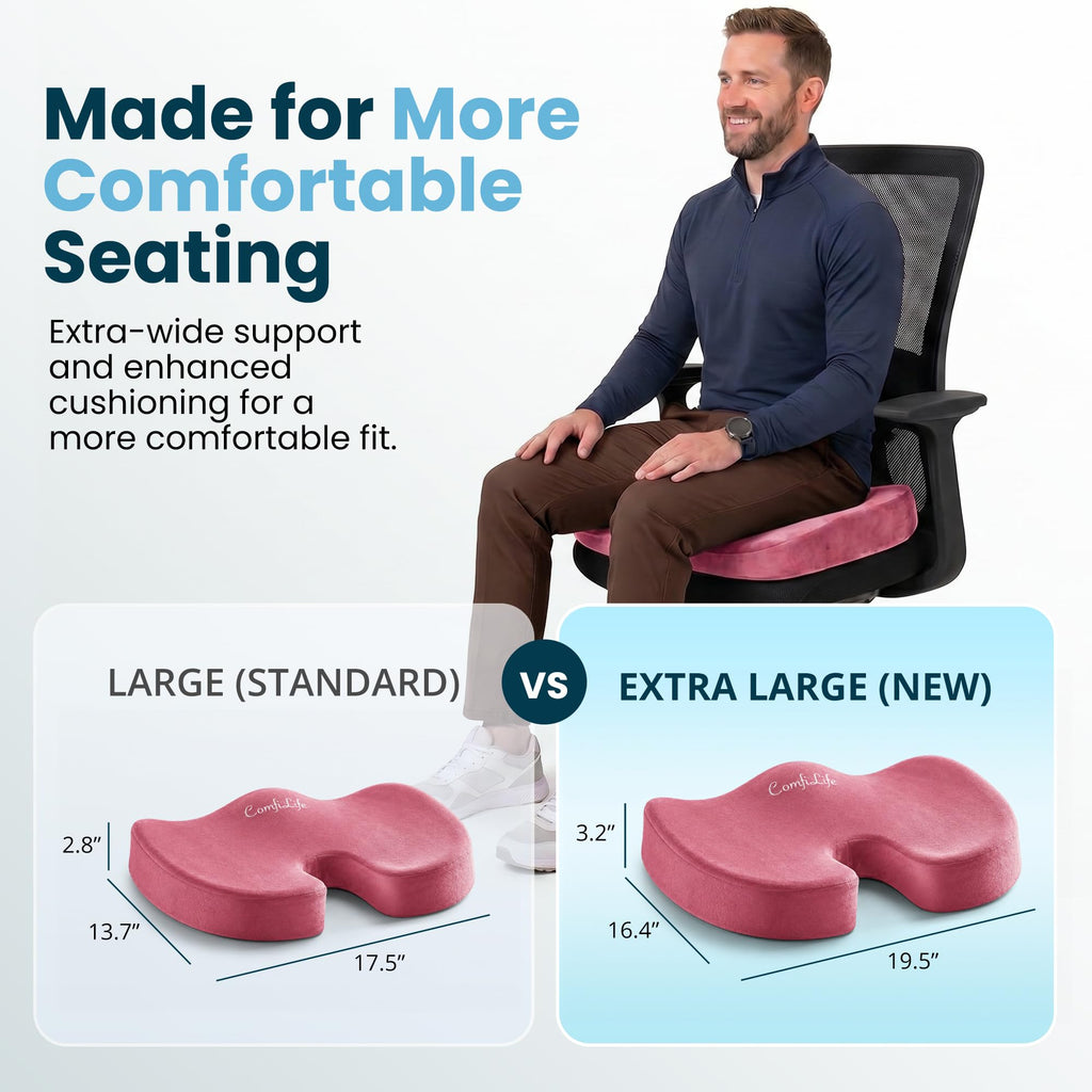 ComfiLife Extra Large Gel & Memory Foam Seat Cushion - Doctor Recommended Office Chair Cushion, Car Seat Cushion - Back & Sciatica Pain Relief - Wide Seat Cushion for Big & Tall (Pink)