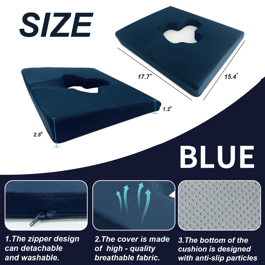 FoKon Gel Wheelchair Seat Cushion,Bed Sore Cushions for Butt,hemorrhoid Pillow,Sciatica,Back,Coccyx,Pressure Sore/Ulcer Pain Relief Butt Pillow,Ergonomic Chair Cushion, Anti-Slip&Washable Cover(Blue)