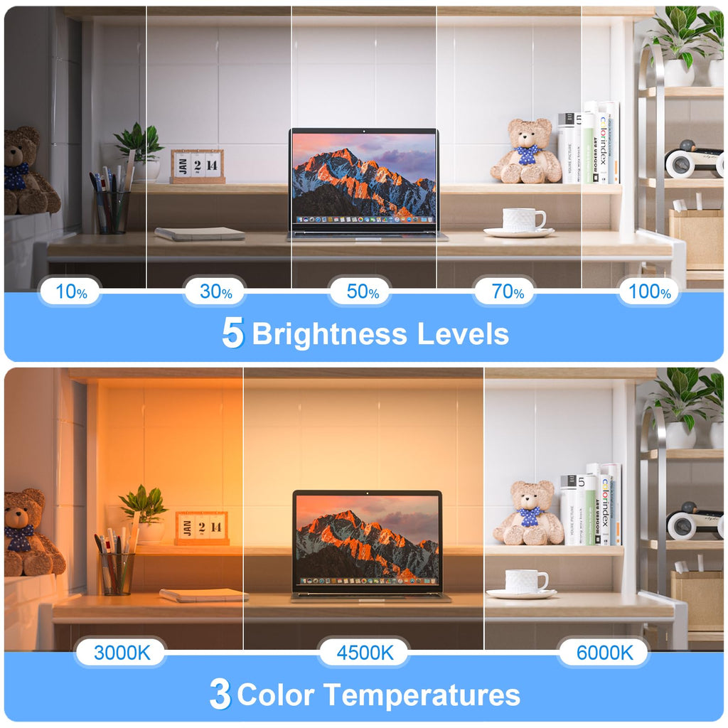 WILLED 5W Dimmable Mirror Lights,3 Colors Adjustable Makeup Light with 120 LED,2500mAh Rechargeable Under Cabinet Led,Stick on Touch Light,Magnetic Wall Light for Cabinet,Kitchen,Closet,Bedside,Desk