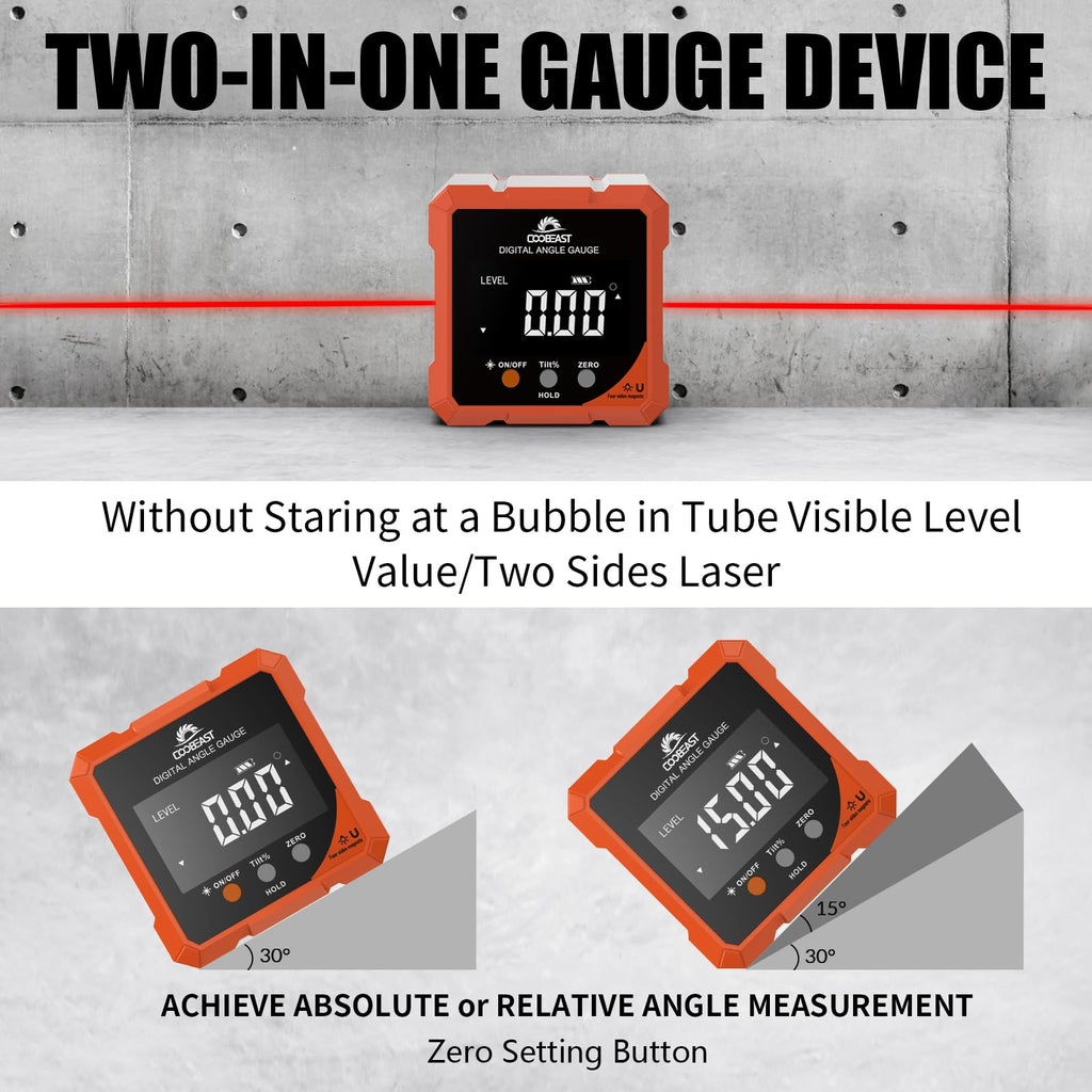 Digital Angle Finder with Laser 4-side Magnetic Angle Gauge Rechargeable