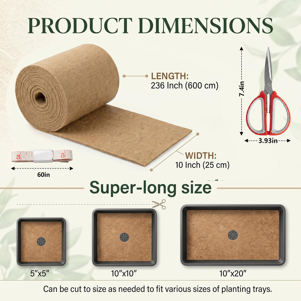 10" x 236" Organic Microgreens Growing Mat, Natural Jute Fiber Grow mats, Organic Hydroponic Pads, Breathable Grass Seed mat for Germination Trays, Wheatgrass Sprouts Microgreen, Seed Starter