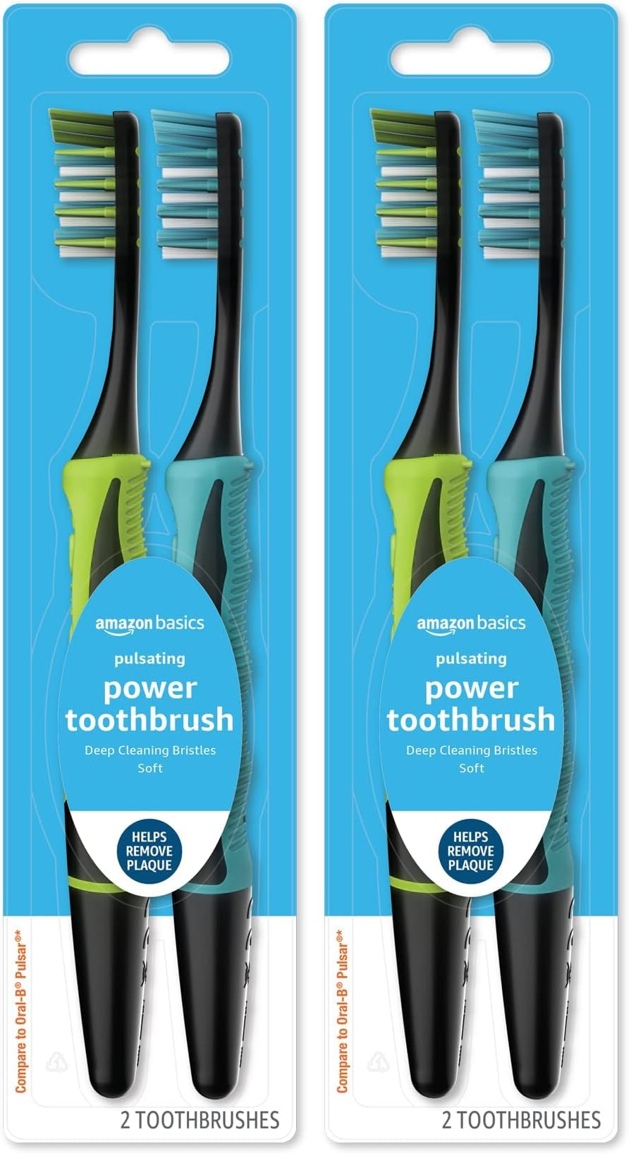 Amazon Basics Electric Toothbrush | Pulsating | Deep Cleaning | 2 Count