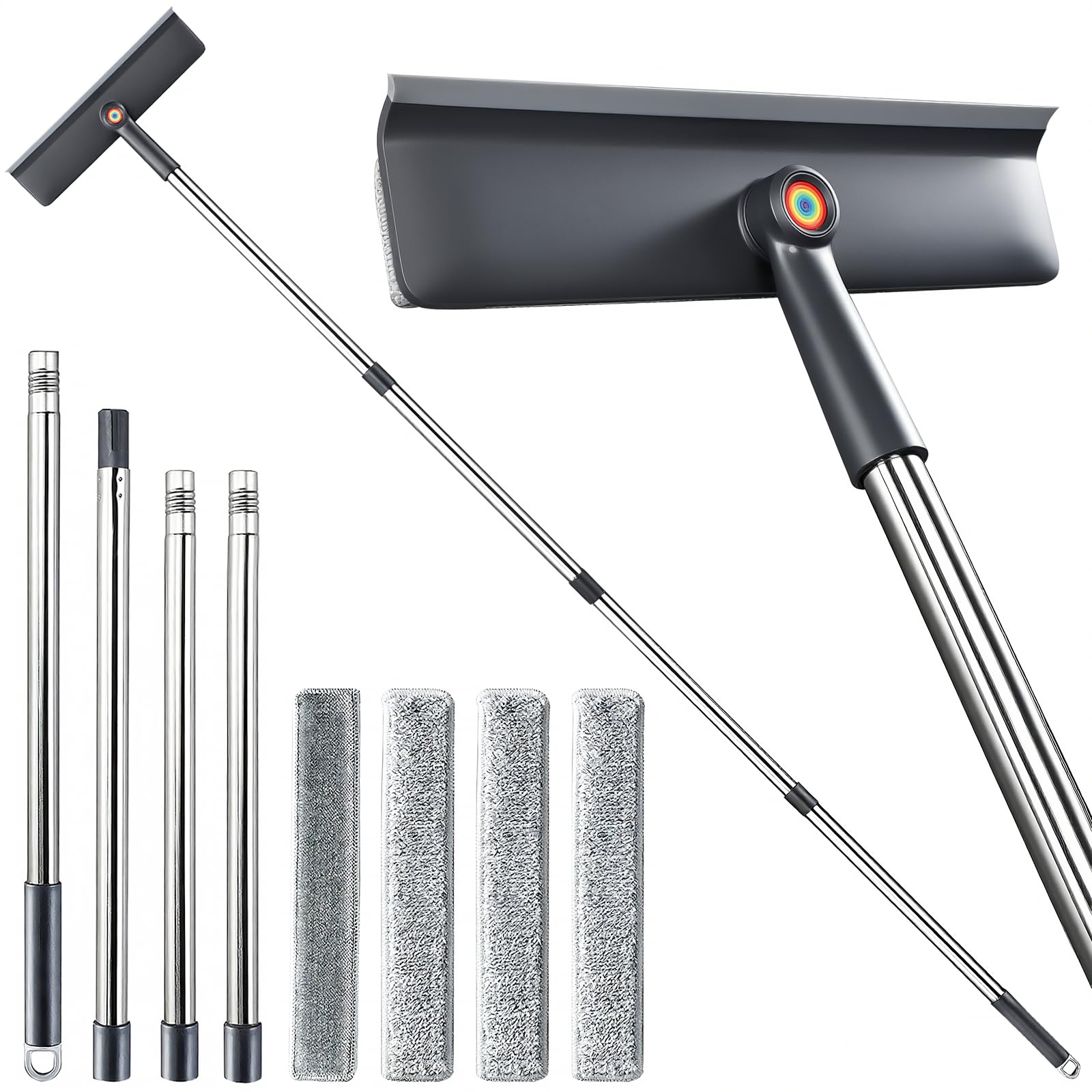 Purexa 3-in-1 Window Squeegee for Home - 60" Window Cleaning Kit with 3 Microfiber Cloths & Screen Brush, All-in-1 Cleaner Tool for Outdoor Windows, Glass Door & Screens, Lightweight & Easy Storage