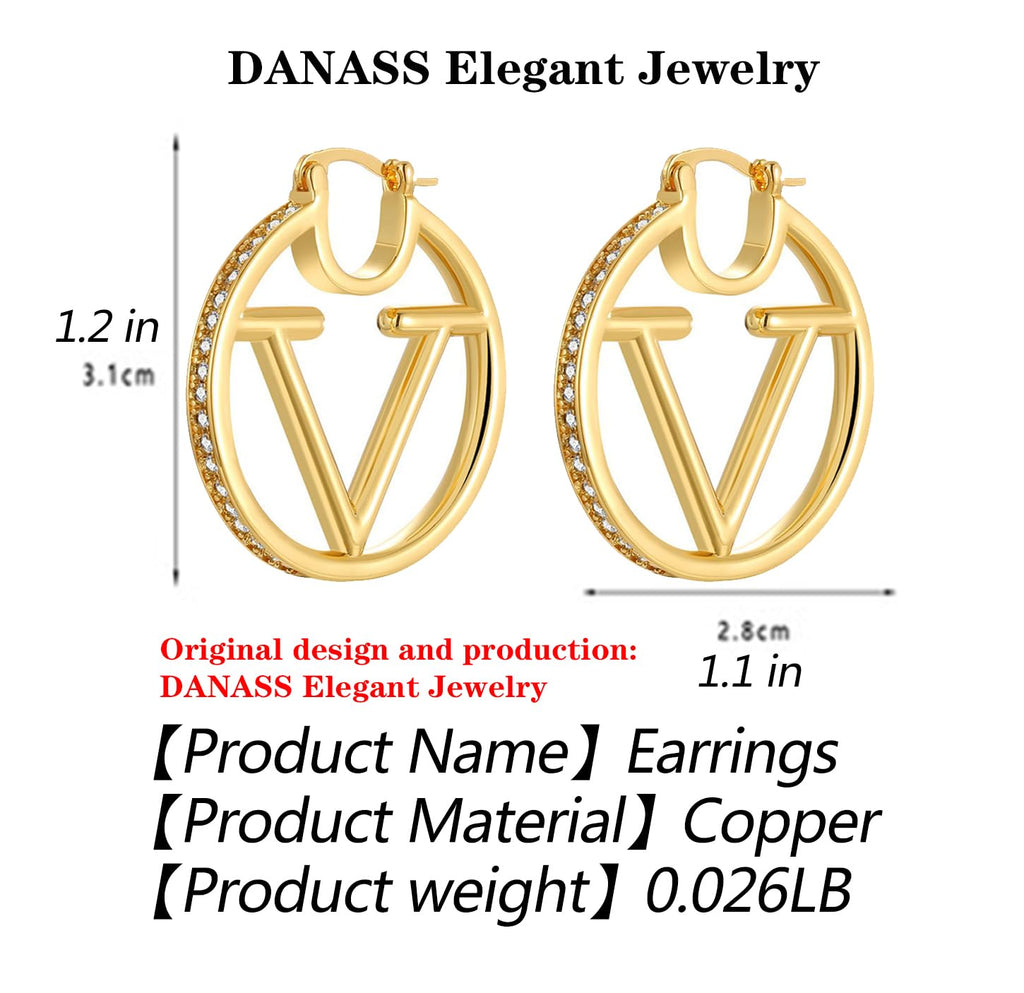 18K Gold Luxury Letter Earrings for Women and Sisters | Valentines, Birthday Gifts, Elegant Accessories for Any Occasion (V Letter Earrings 2 Pair)