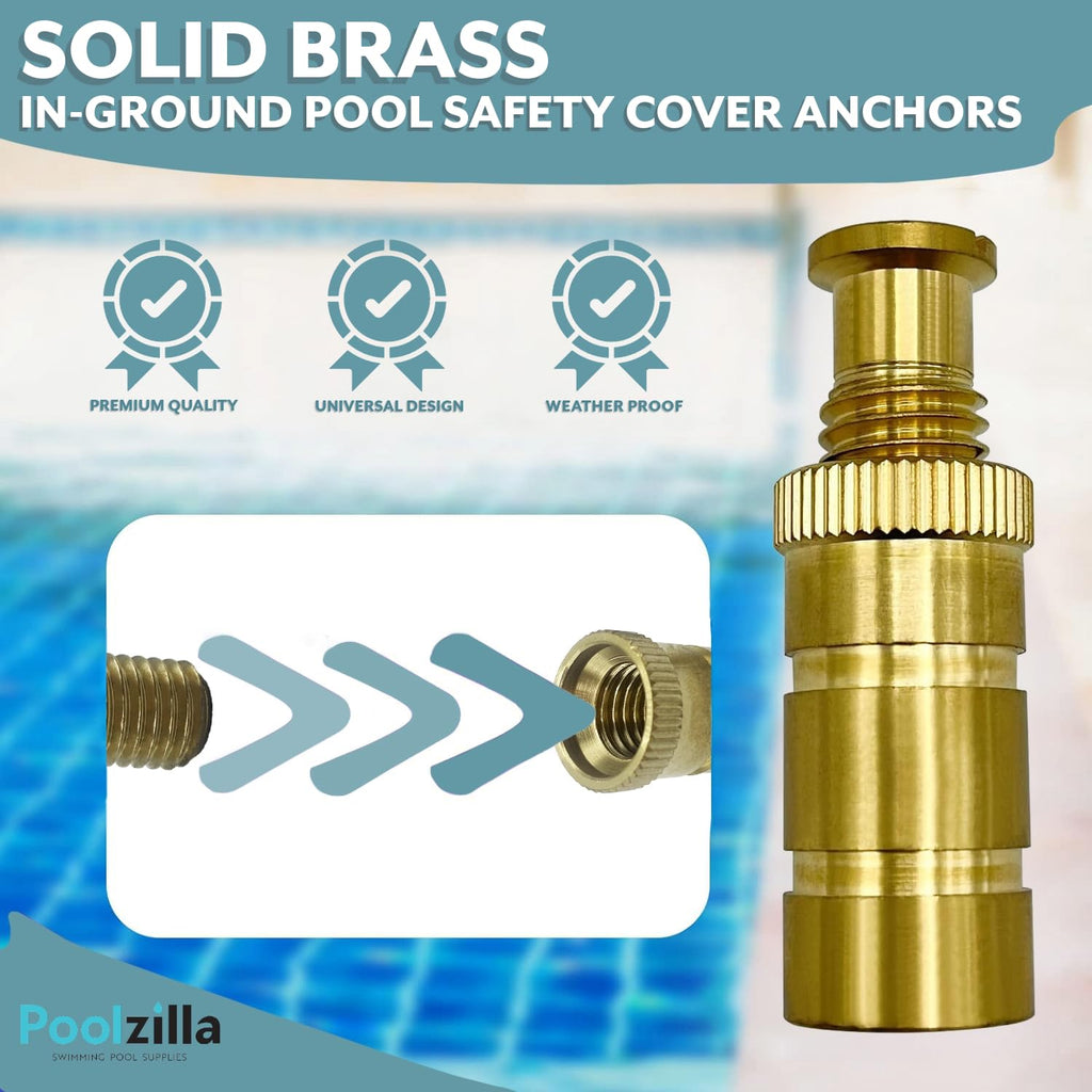 Poolzilla Pool Safety Cover Brass Anchors for Concrete and Pavers - 5 Pack - Universal Fit
