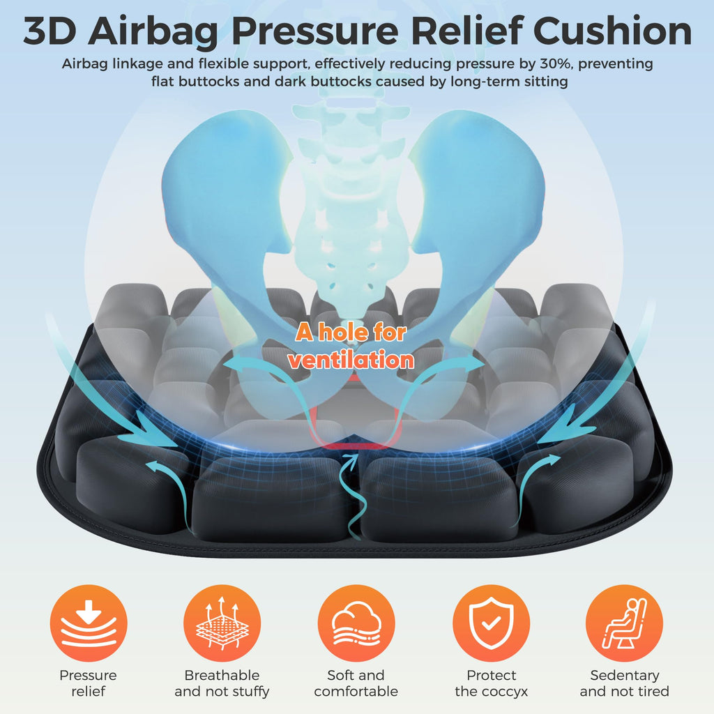 Upgrade Airplane Seat Cushion with No External Air Pump, Inflatable Seat Cushion for Long Flights, Portable Wheelchair Cushions, Adjustable Air Cushion with Non-Skid Bottom Relief Discomfort in Coccyx