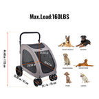 VEVOR Pet Stroller, 4 Wheels Dog Carrier with Brakes, 160lbs Weight Capacity, Portable Puppy Travel Strollers with Breathable Mesh Windows & Height-Adjustable, for Cats & Dogs