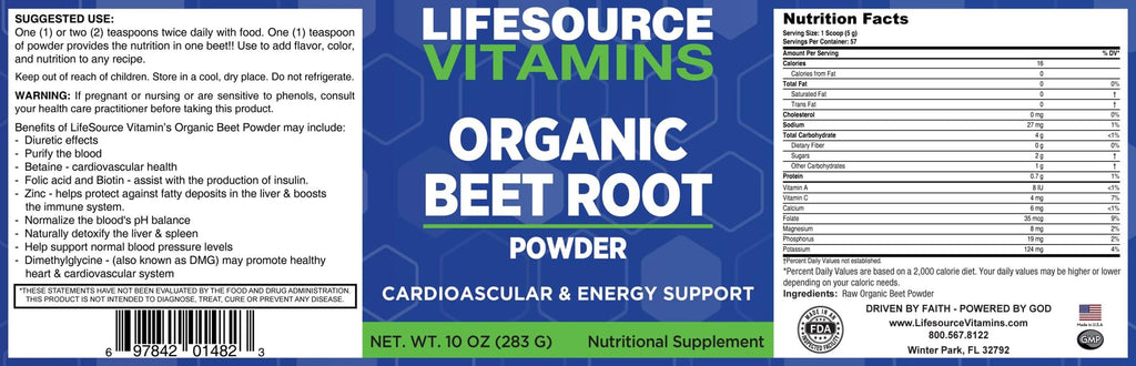 LifeSource Vitamins Beet Root Powder - Organic 10 oz - 57 Servings - US California Beets - Non-GMO