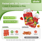 Ahete Fruit and Veggies Supplement, Vitamin A C E with 30+ Super Green Supplement for Women, Men and Kids, 60 Gummies, 30 Day Supply