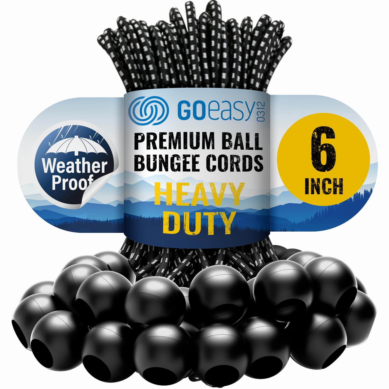 GOEASY0312 Ball Bungee Cords 6 Inch - 50 PCS Bungee Balls with Elastic String for Canopy, Tarp, Straps, Tent, Poles & Wires, for Outdoor & Indoor Activities