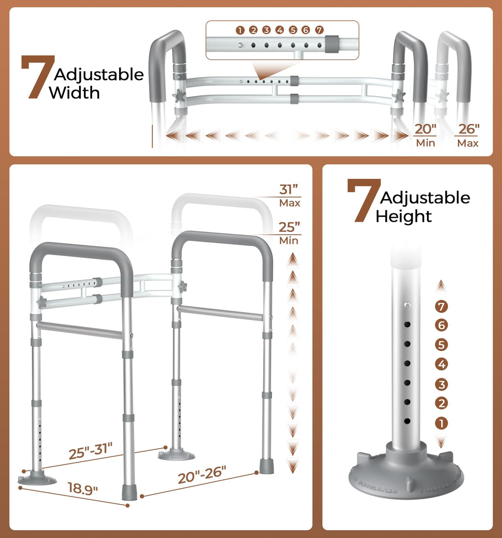 Soundfuse Toilet Safety Rails for Seniors, Adjustable Toilet Handles for Elderly and Disabled, Foldable Handicap Toilet Safety Frame Fit Any Toilets (350 LB)