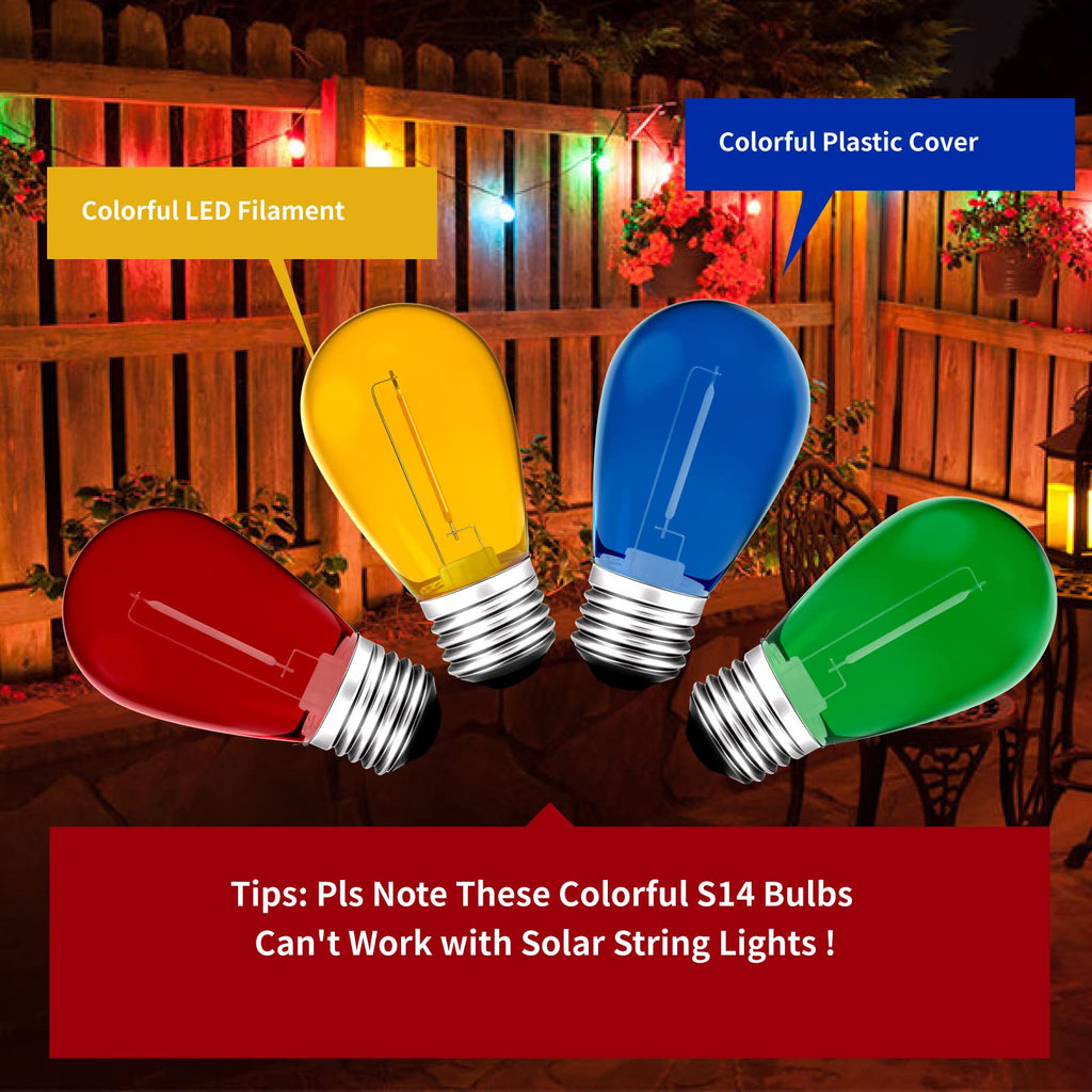 Meconard 24 Pack S14 LED Outdoor String Light Replacement Bulbs, Multicolor