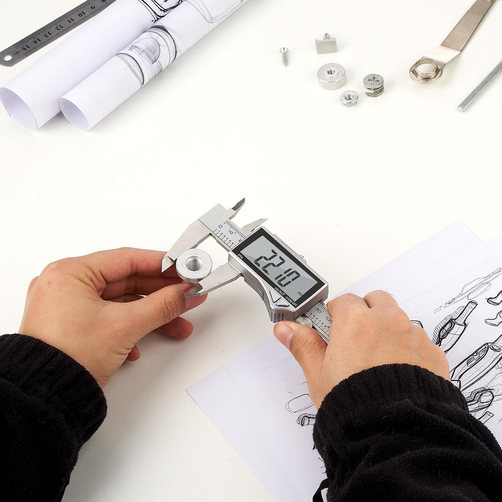 Adoric Digital Caliper, Caliper Measuring Tool Stainless Steel Vernier Caliper Digital Micrometer with Large LCD Screen, Easy Switch from Inch Metric Fraction, 0-6" Caliper Tool for DIY/Household