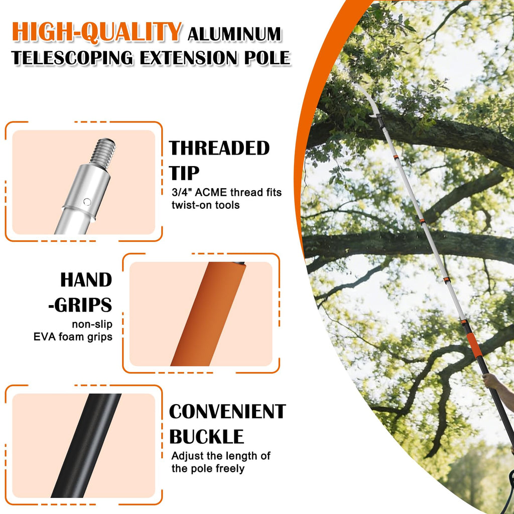 Buyplus 26FT Reach Pole Saws for Tree Trimming, Pole Saw with 5-20FT Telescoping Extension Pole, Pruning Saw with 24" 3X Detachable Saw, Non-Slip Handle, Tree Trimmer for Garden Yard Palms Shrubs
