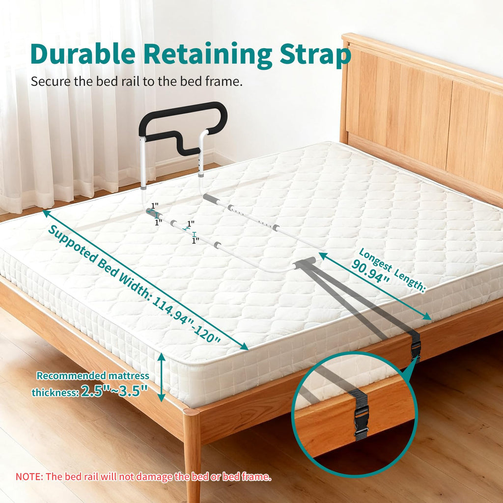 Bed Rails for Elderly Adults Safety, Height and Length Adjustable Bed Assist Rail for Senior, Bedrail with 2 Bag & Strap, Help Get in & Out of Bed, Fit Most Bed, Supports 300 lbs, Tool-Free