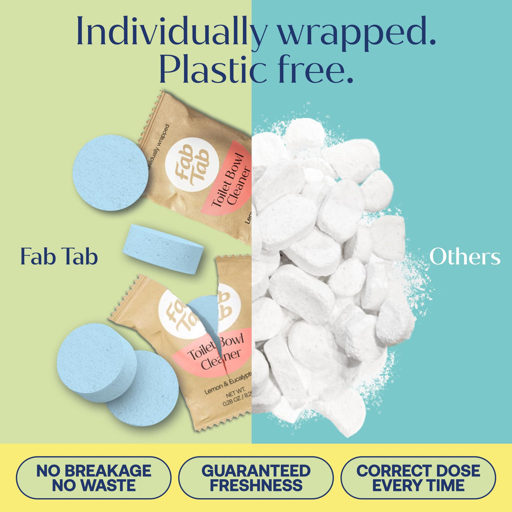 Fab Tab Bowl Cleaning Tablets - Drop-In Formula Removes Rust & Lime Buildup, Lemon Eucalyptus Scent, Septic System Compatible, Individually Wrapped