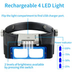 Beileshi Rechargeable Head-Mounted Magnifier with LED Light, Headband Double Lens Illuminated Reading Magnifier Loupe Jewelry Visor Opitcal Glass Binocular Magnifier with Lens -1.5X 2X 2.5X 3.5X