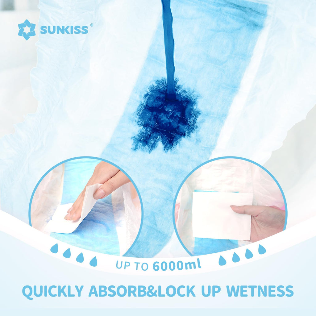 SUNKISS Masterpiece Adult Diapers with Tabs, Unisex Disposable Incontinence Briefs for Women and Men, Odor Control, Blue, S/M, 10 Count