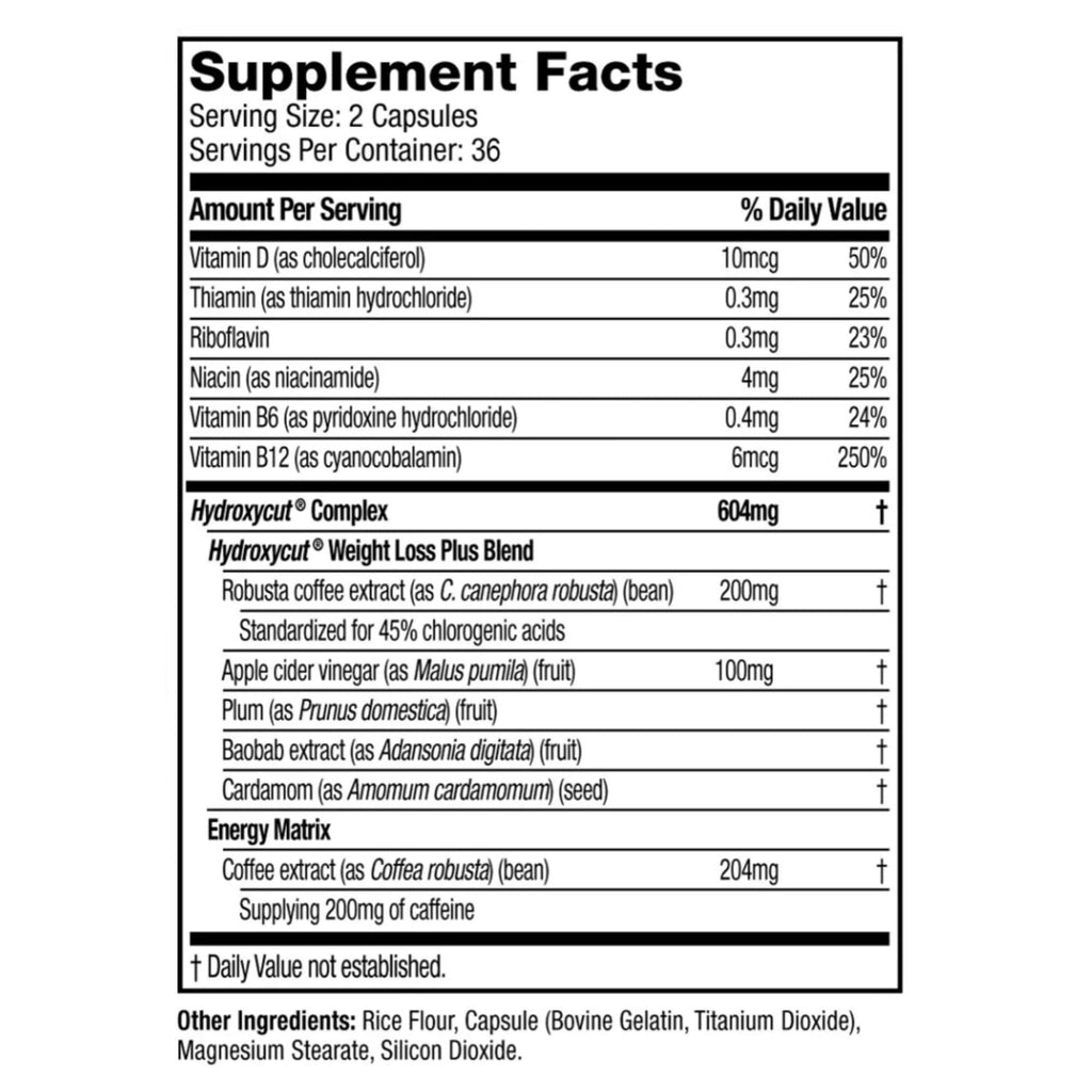 Hydroxycut Original - Thermogenic Supplement - Metabolism & Energy Support - Caffeine 200 mg, C. canephora robusta, Apple Cider Vinegar, Vitamins B & D - for Men & Women - 72 Rapid-Release Capsules