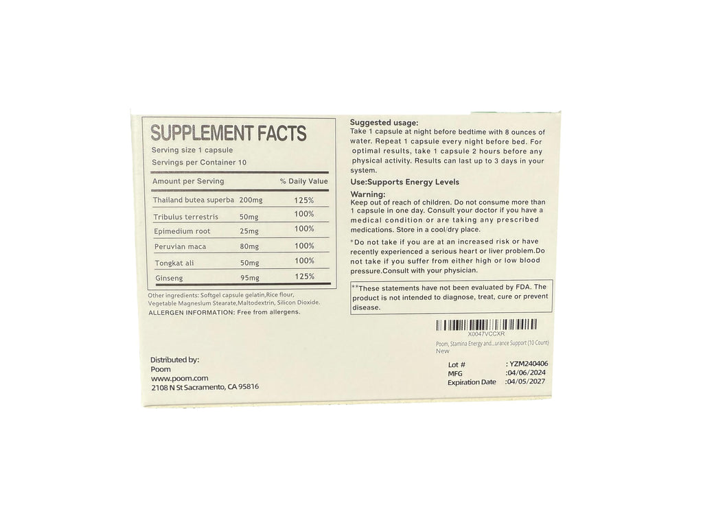 Poom, Stamina Energy and Endurance Support (10 Count)