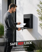 Uniclife Wall Mount Mailbox for Outside, Locking Mail Box, Large Mailbox with Key Lock, Security Mail Box for House, Safe Key Drop Box, Post Box, Steel Cash Drop Box for Home Office School, Black