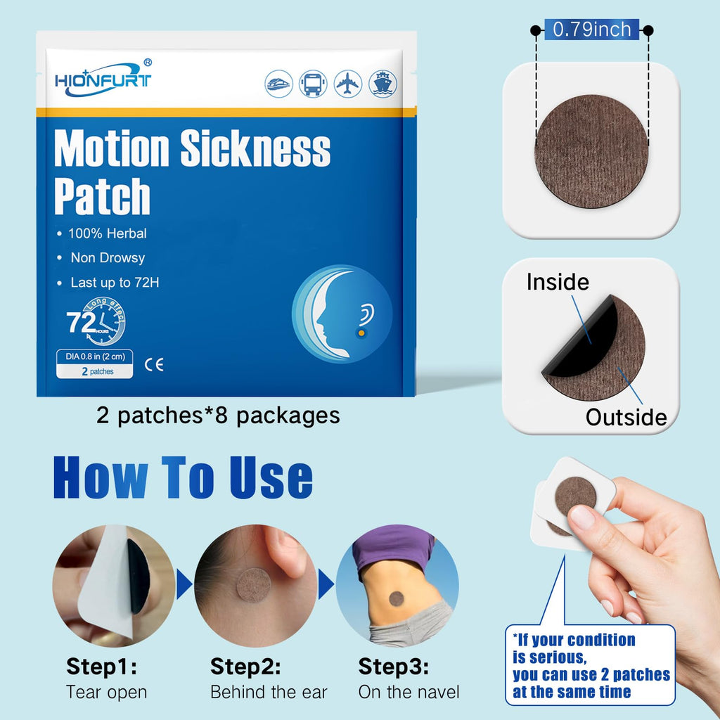Hionfurt HMSDR2 64ct Motion Sickness Patches with Plant Essence – Lemon – Sea Sickness Patches for Cruise, Car, Airplane – Non-Drowsy, 72H Lasting