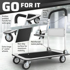 Heavy Duty Foldable Push Cart Dolly | 660 lbs. Capacity | Upgraded Collapsible Hand Truck Folding Platform with Swivel Wheels | Flat Bed Moving Wagon | Space Saving Push Handle (White)
