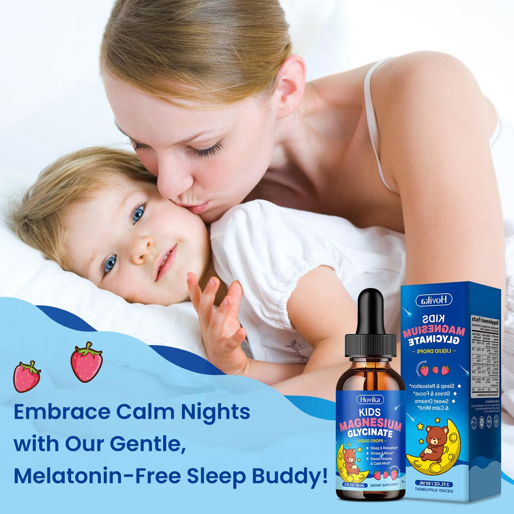 2 Pack Kids Magnesium Liquid Drops - Liquid Magnesium Glycinate Supplement with L-Theanine Omega-3, Vitamin B6, D3, Zinc - Support Sleep, Relaxation, Calm & Focus - Strawberry Flavor
