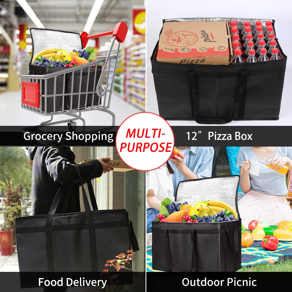 CIVJET 2-Pack Insulated Food Delivery Bag with Hard Bottom, 3X-Large, Black