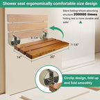 20 Inchs Teak Folding Shower Seat Wall Mounted, Fold Down Shower Seat for Inside Shower, Home Care Folding Shower Seat, Wall Mounted Shower Bench with 400 Lb. (Wood)