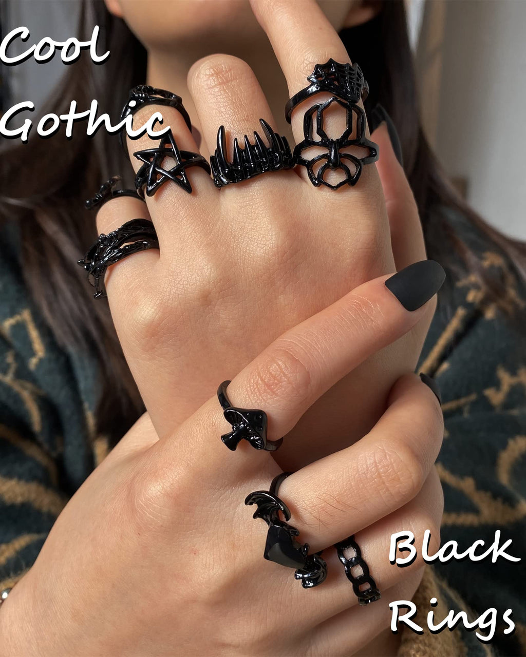 Black Gothic Vintage Rings Set - 20-30 PCS Cool Punk Snake Claw Rings Set, Y2K Snake Claw Rings, Open Butterfly Star Stacking Ring Jewelry, Gift for Men Women (Black 2)