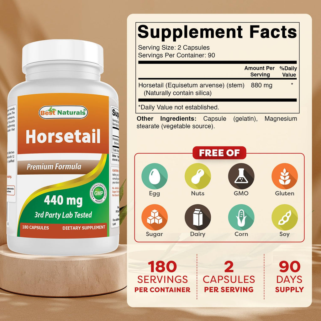 Best Naturals Horsetail 440 mg 180 Capsules (180 Count (Pack of 2))