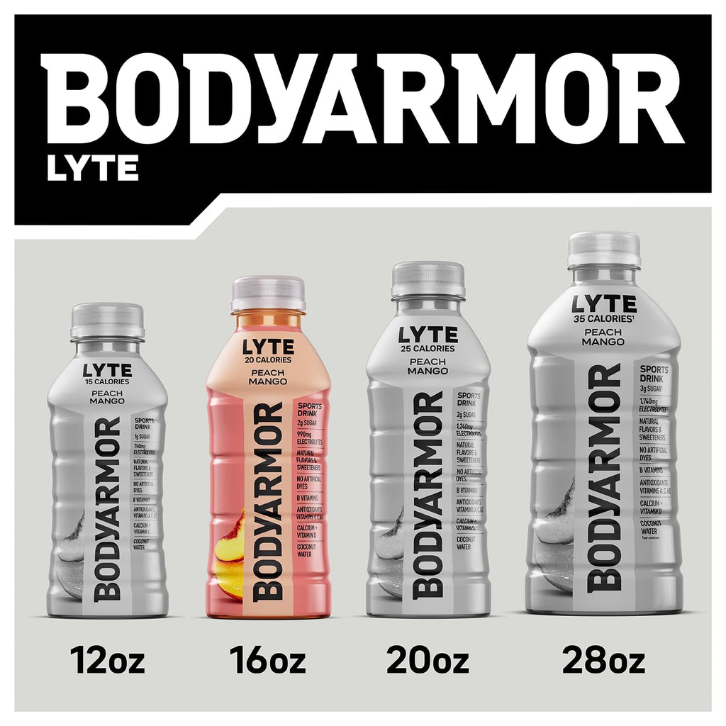 BODYARMOR LYTE Sports Drink, Peach Mango Electrolyte Drink, 16 Oz (12 Pk)
