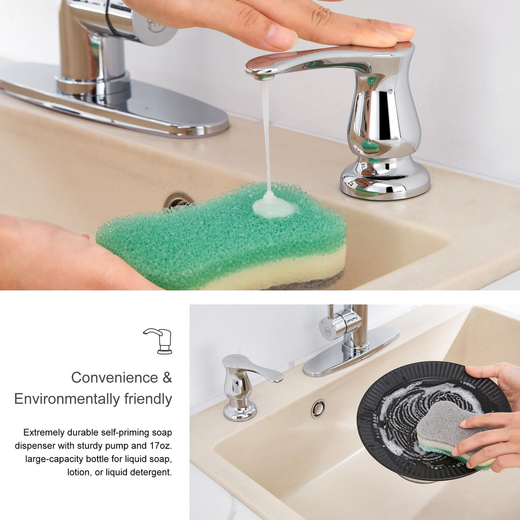 GAGALIFE Kitchen Sink Soap Dispenser Chrome, Built in Soap Dispenser with 17 OZ Bottle, Refill from The Top, Liquid Dispenser for Kitchen Sink