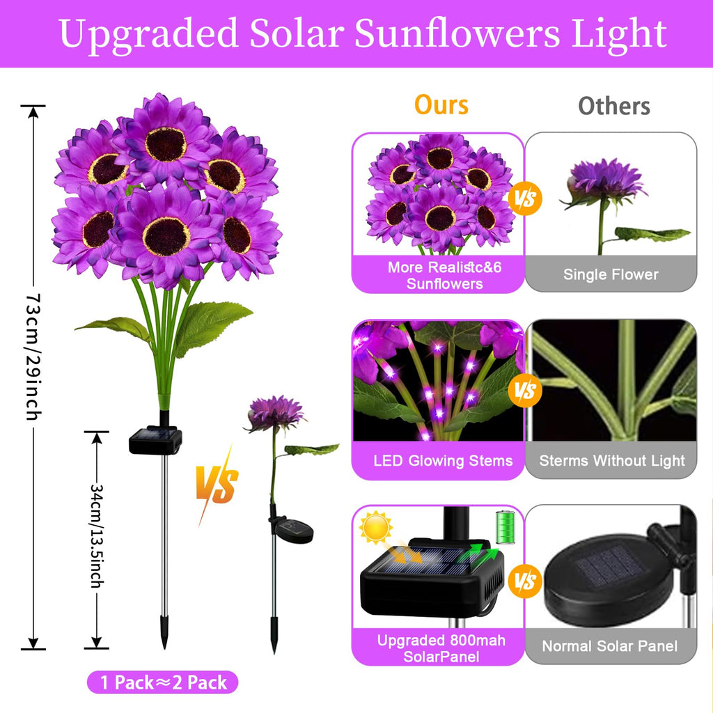 ANGMLN Solar Garden Lights 6 Pack 36 Solar Sunflower Lights, Waterproof Solar Purple Flower Light for Outdoor Decoration, Decorative Stakes for Yard,Landscape,Patio,Gifts for Women