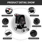 Unisakey 4 Wheels Pet Stroller for Small Medium Dogs Cats 10-33 lbs, Foldable Dog and Cat Stroller with Cup Holder & Storage Basket & Breathable Mesh, Pet Strolling Cart for All-Season, Black
