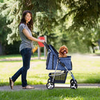 LEMY Pet Stroller,4 Wheels Dog Cat Stroller with Storage Basket&Cup Holder,Folding Dog Cat Cage Jogger Strollers for Small Medium Dogs Cats Travel,Navy Blue